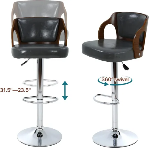 Miniatura 6 de Dkelincs Juego de 2 taburetes de bar, taburetes de bar giratorios ajustables en altura de mostrador con respaldo y brazos, moderno taburete de bar