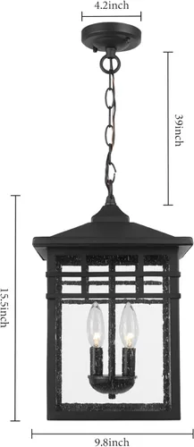 Miniatura 4 de Farol colgante para exteriores para porche delantero, 10 pulgadas, grande, negro, lámpara colgante con pantalla de vidrio sembrado para patio