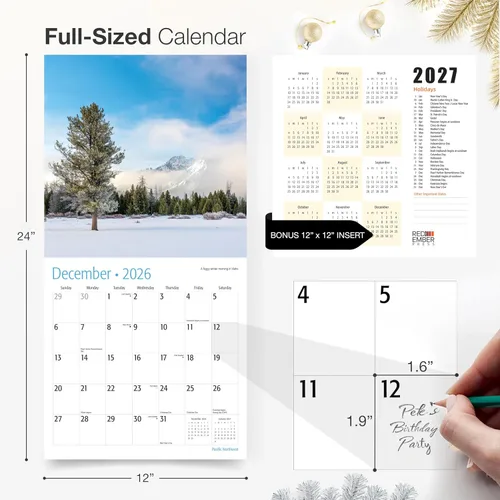 Miniatura 5 de RED EMBER Pacific Northwest 2026 - Calendario de pared de 12 meses 12 x 24 pulgadas abierto Papel grueso y resistente Regalo Calendario
