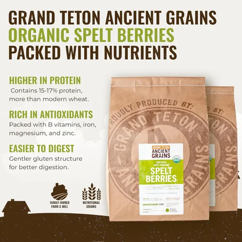 Miniatura 2 de Grand Teton Ancient Grains - Bayas de espelta 100% orgánicas, bayas enteras de espelta sin moler, grano orgánico Farro cultivado en Estados Unidos