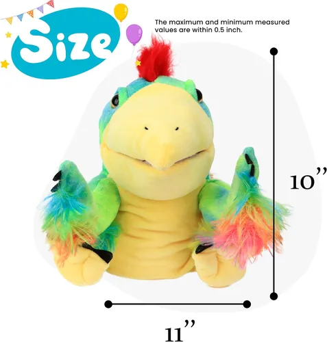 Miniatura 2 de Marioneta de mano de peluche de Caudipteryx, juguete de animal de peluche con boca móvil abierta, dinosaurio de peluche creativo para juego de rol