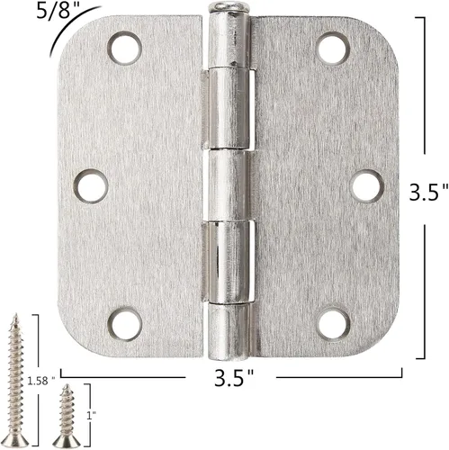 Miniatura 4 de Paquete de 3 bisagras para puerta, redondeadas con radio de 5/8", herrajes de hierro plano resistente, juego para dormitorio, cocina, sala de estar