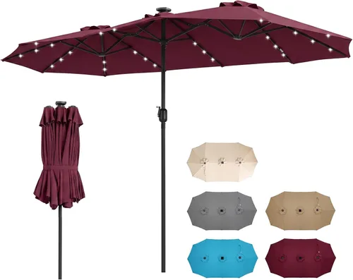 Miniatura 13 de Tangkula Sombrilla solar de patio de 13 pies, sombrilla de doble cara extra grande para mesa de mercado al aire libre con 36 luces LED, mango