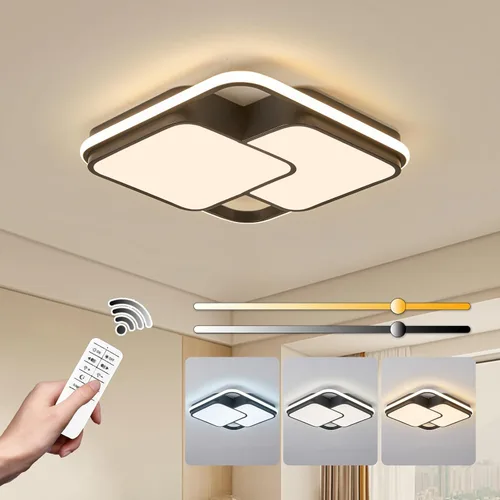 ORANOOR - Lámpara de techo LED moderna, lámpara de techo de montaje empotrado regulable de 15.7 pulgadas en forma de cuadrado negro con control