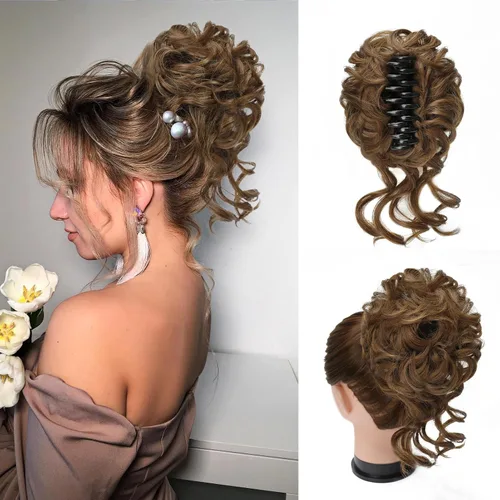 Miniatura 27 de Extensiones de moño grandes y desordenadas para mujer, onduladas, rizadas, extensiones de moño falso, extensiones de cola de caballo para recoger