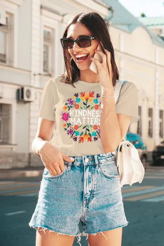 Miniatura 3 de Camisetas de profesor para mujer, camiseta con texto en inglés "Be Kindness", camisetas de salud mental, camiseta bohemia con gráficos florales