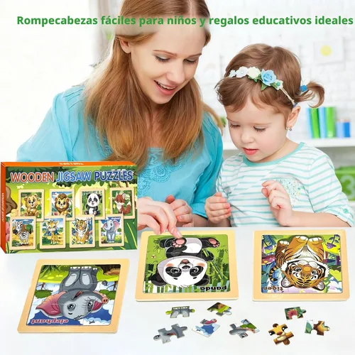 Miniatura 6 de Rompecabezas de madera para niños pequeños, 9 piezas de rompecabezas de animales para niños de 3 a 5 años, actividades de aprendizaje preescolar