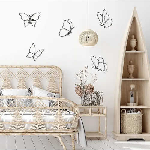 Miniatura 2 de Hotop 6 piezas de decoración de pared de mariposa de metal negro con alambre de mariposas, líneas de arte de pared, flores colgantes
