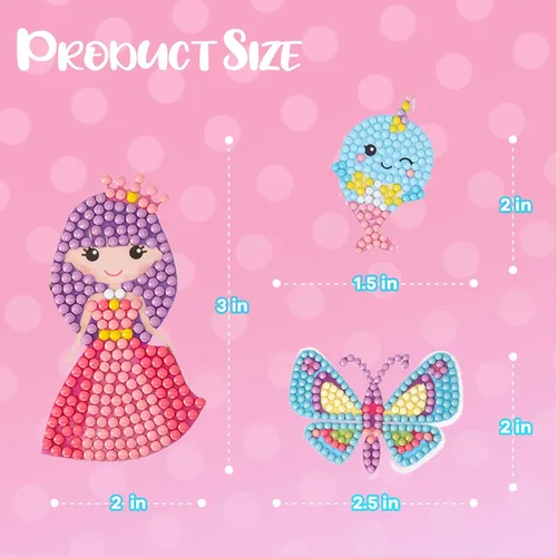Miniatura 4 de Cymbana Kits de pintura de diamantes para niños, 18 piezas de calcomanías de arte de gemas de princesa y su amigo para niños de 6 a 8 a 12 años
