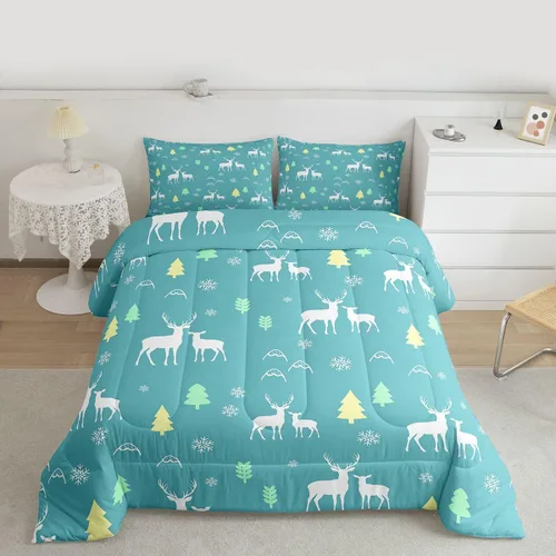 Miniatura 2 de Erosebridal Juego de edredón de Feliz Navidad, juego de ropa de cama para niños, ciervos, cuernos de alce, ciervo, tamaño individual