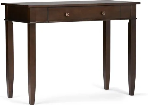 SIMPLIHOME Carlton Desk - Escritorio de madera maciza de 42 pulgadas de ancho en marrón moreno, mesa de computadora de oficina en casa de transición