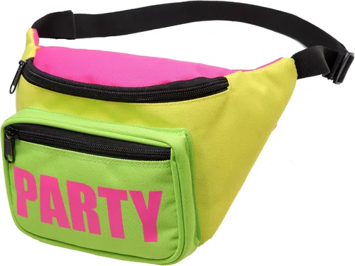 MIAIULIA Riñonera de cintura neón de los años 80 para disfraces de los años 80, festivales de viaje, Amarillo+Verde Fluorescente, 80s