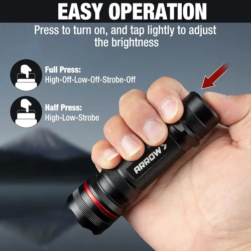 Miniatura 6 de Arrow - Linterna LED de 350 lúmenes, luz de flash brillante con modos alto/bajo/estroboscópico, linternas de mano de tamaño bolsillo