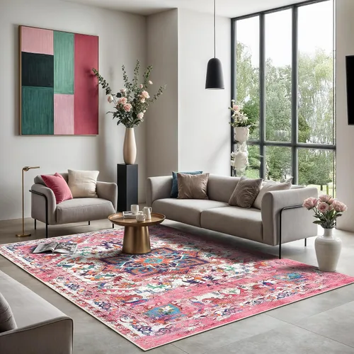Miniatura 334 de GLN Rugs Traditional Collection - Alfombra de felpilla lavable a máquina, tradicional lavable, antideslizante, alfombra de felpilla de pelo corto