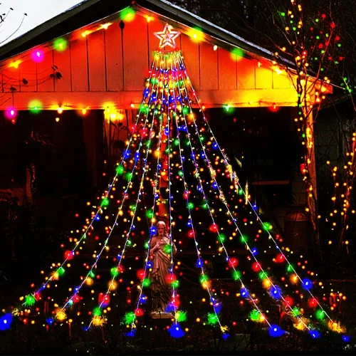 Aokudoni Decoraciones de Navidad al Aire Libre: 3.84m 350LED Luces de Cascada con 8 Modos de Iluminación, Luces de Navidad para Árbol, Casa, Patio,