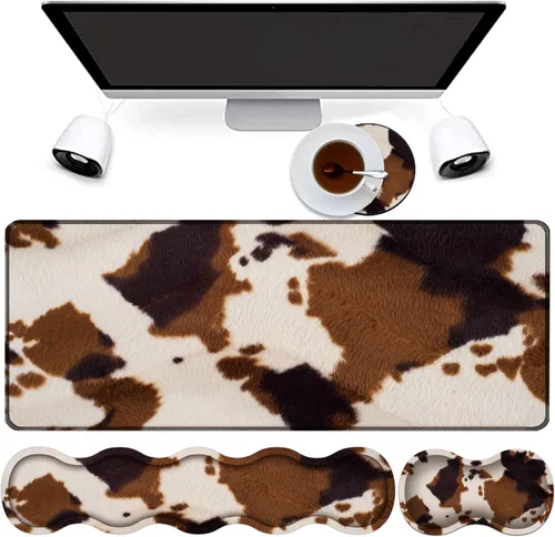Combo de alfombrilla de mouse 4 en 1, alfombrilla de mouse grande para juegos + soporte de muñeca para teclado + reposamuñecas de mouse + posavasos,