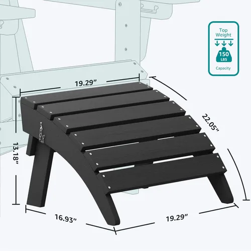 Miniatura 5 de SERWALL Juego de 2 reposapiés plegables Adirondack, otomanas Adirondack sin montaje, color negro Gris