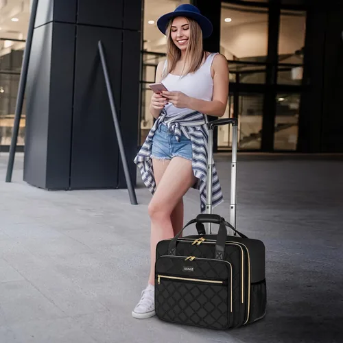 Miniatura 2 de Ytonet Bolsa para portátil con ruedas para mujer, Negro -, Bolsa con ruedas para laptop