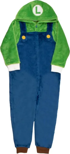 Nintendo Super Mario Brothers Boys Long Sleeve Onesie Zip Coverall with Hoodie Mario & Luigi Cosplay Zip Up Onesie