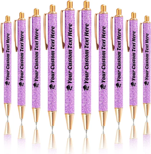 Miniatura 60 de 10 bolígrafos personalizados con purpurina, bolígrafos impresos personalizados a granel, bolígrafos retráctiles de tinta negra para graduación