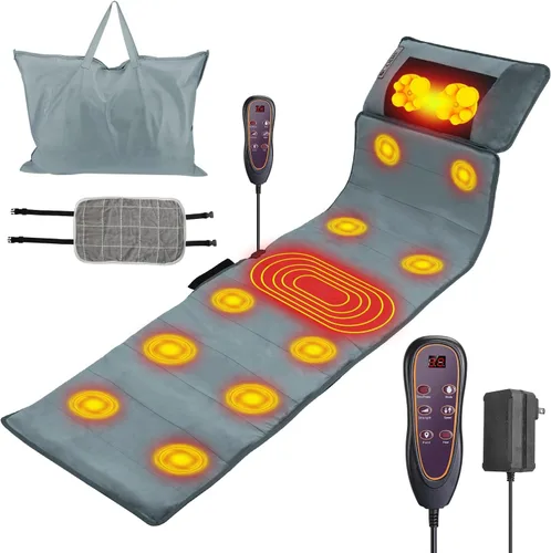 Miniatura 9 de KOCASO Alfombrilla de masaje eléctrica de cuerpo completo con almohadilla de masaje por vibración de calor, cojín de masaje de espalda, almohadilla