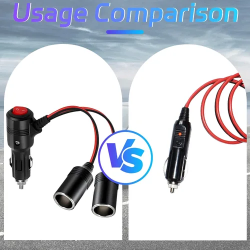Miniatura 5 de Herfair Divisor de encendedor de cigarrillos para automóvil, adaptador de encendedor de cigarrillos de 2 enchufes, cable de extensión, puerto