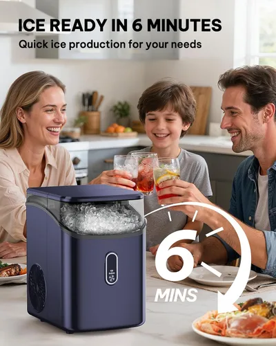 Miniatura 2 de Silonn Nugget - Máquina de hielo para encimera, máquina de hielo de guijarros con hielo masticable suave triturado, 33 libras por día con cuchara