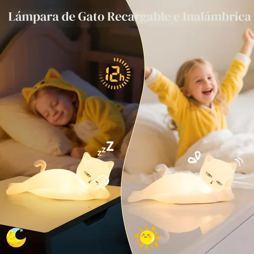 Miniatura 7 de Lámpara plana de gato Mubarek, regalos de gato, lámpara de silicona linda de 16 colores+5 atenuación, lámpara de noche recargable con control