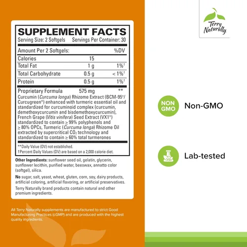 Miniatura 2 de Terry Naturally CuraMed + OPC – 60 cápsulas blandas – BCM-95 Curcumina y semilla de uva francesa VX1 suplemento que apoya la salud del cerebro