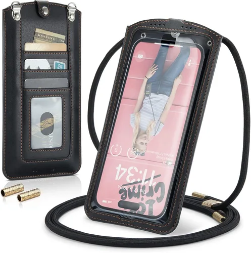 Bolso cruzado pequeño para teléfono celular para mujeres y hombres, mini bolso de hombro de cuero con tarjetero y ranura para collar, cordón para