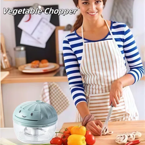 Miniatura 3 de Procesador manual de alimentos, picador de verduras, mini cortador de ajo con cuerda de mano, cortador de cebolla para verduras, jengibre, frutas