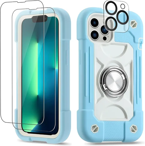 Miniatura 18 de Funda para iPhone 11 de 6.1 pulgadas con soporte de anillo, con 2 protectores de pantalla de vidrio, resistente a los golpes, resistente a