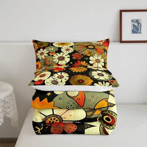 Miniatura 5 de Ropa de cama Groovy para niños, tamaño individual, edredón de flores psicodélicas retro de los años 70, estilo bohemio, exótico, hippie