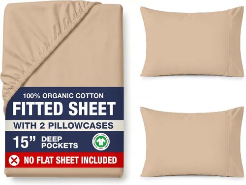 Miniatura 40 de LANE LINEN Juego de 2 piezas con sábana bajera 100% algodón orgánico tamaño individual y 1 funda de almohada, tejido de percal ligero, ultra suave