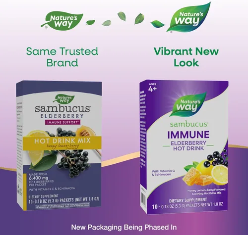 Miniatura 2 de Nature's Way Sambucus - Mezcla de bebida caliente de saúco con vitamina C y equinácea, apoyo inmunológico*, sabor a miel y bayas de limón, 10