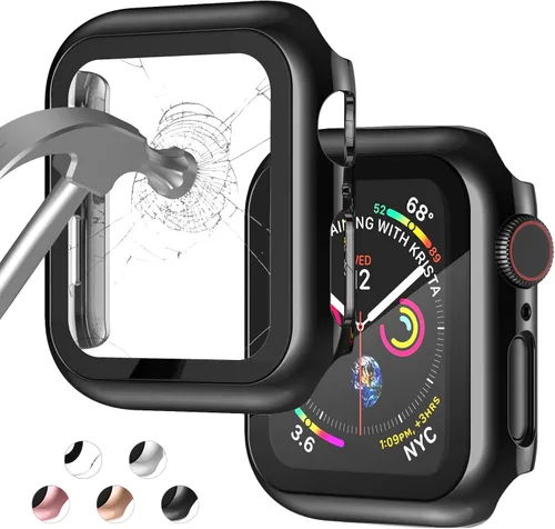 Funda compatible con Apple Watch de 1 37⁄64 pulgadas (40 mm), serie 6/5/4/SE, con protector de pantalla de vidrio templado integrado, carcasa Negro