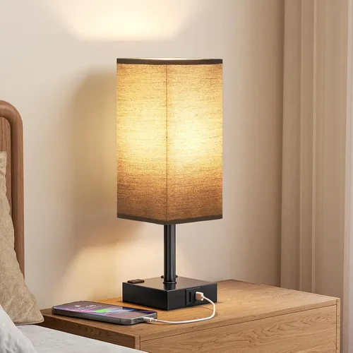 Miniatura 11 de Lámpara de mesa de noche táctil, con pantalla, puertos de carga USB C+A y salidas de CA duales, para dormitorio, sala de estar, oficina