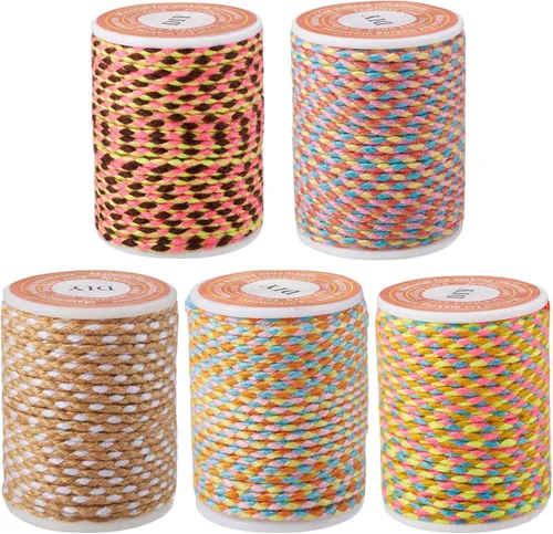 Miniatura 13 de Beadthoven - Cuerda trenzada de 0.069 pulgadas, 25.8 yardas de colores, cuerda metálica para anudar china, cuerda de macramé, cuerda de arcoíris