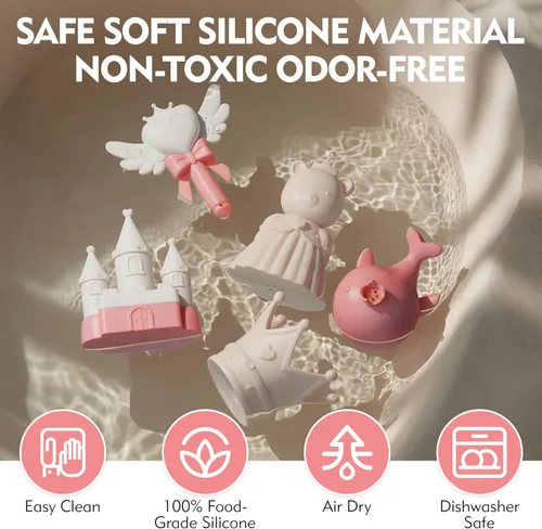 Miniatura 8 de MarcZero Juguetes de Baño de Silicona Princesa 8 Piezas para Niños Pequeños Niños Bebés, Juguetes de Agua para Bañera, Juguetes de Piscina Suaves