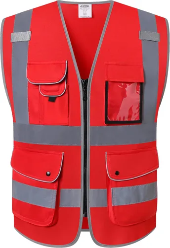 Miniatura 39 de JKSafety Chaleco de seguridad frontal con cremallera de alta visibilidad de 9 bolsillos de color dual MESH Lite Tira reflectante con ribete