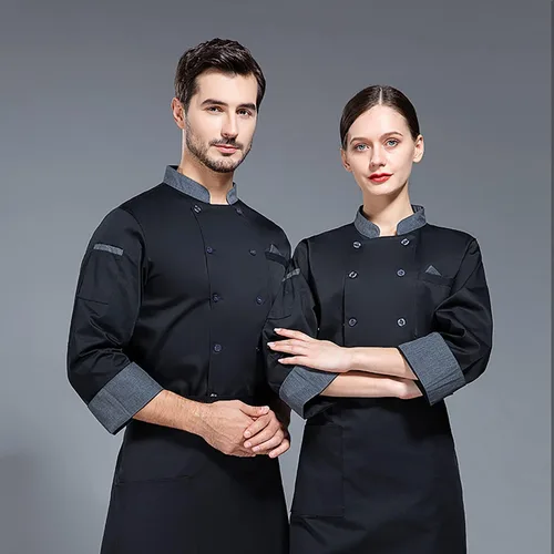 Miniatura 2 de Chaqueta de chef unisex de doble botonadura con espalda completa ligera con costuras de color uniforme de chef