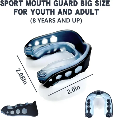 Miniatura 2 de Paquete de 2 protectores bucales de fútbol juvenil con correa y funda, protectores bucales deportivos para adultos, para fútbol, boxeo, baloncesto