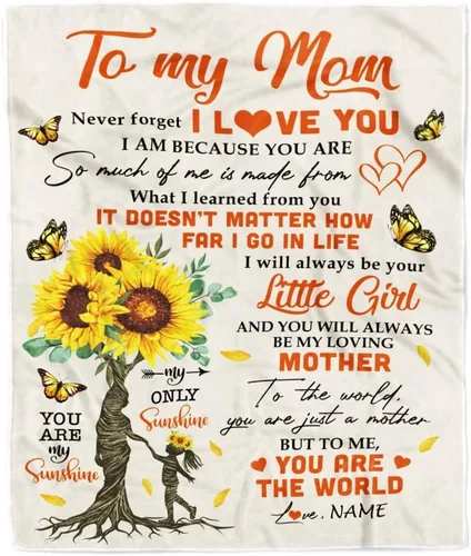 Miniatura 22 de Manta de vellón personalizada con texto en inglés «To My Mom», diseño de girasol de hija e hijo, carta de amor con texto en inglés «You are the