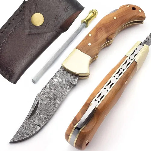 Miniatura 12 de Cuchillo de bolsillo de damasco Lara Eagle para hombres - Cuchillos de caza plegables hechos a mano de 133 capas de acero sólido con afilador