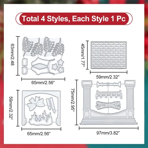 Miniatura 2 de GLOBLELAND Troqueles de Corte de Chimenea de Navidad, Plantilla de Troquelado de Feliz Navidad, Medias de Navidad, Troqueles de Corte de Metal