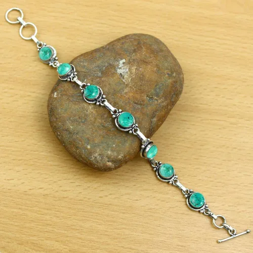 Miniatura 29 de Round Shape Natural & Synthetic Gemstones Silver Plated Bracelets for Women - Vintage Bohemian Style Handmade Birthstone Adjustable Link Bracelet