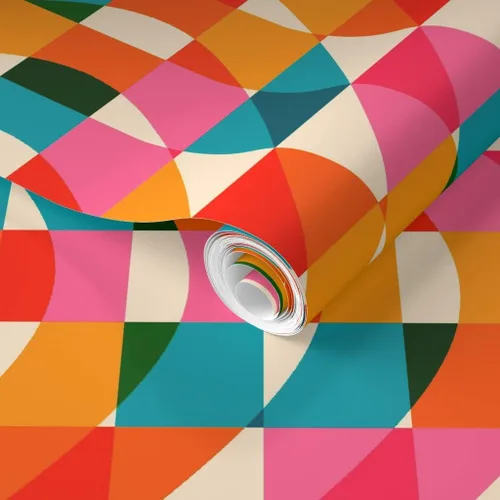 Miniatura 2 de Muestras de papel tapiz removibles – Retro Cuadros Ondas Rosa Verde Azul Rojo Naranja Rayas Papel pintado personalizado pre-pegado por Spoonflower