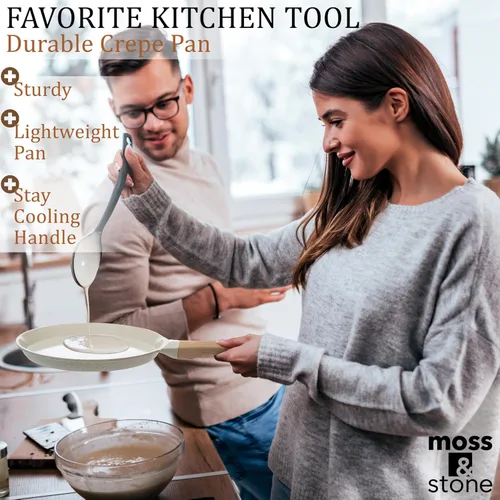 Miniatura 6 de Moss & Stone - Sartén antiadherente de 9.5 pulgadas para crepas con esparcidor – Dosa Tawa de cerámica, sartén plana para roti, panqueques, Estufa