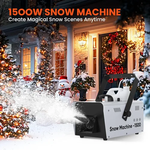 Miniatura 2 de UPGREY Máquina de nieve de 1500W para interiores y exteriores, máquina de nieve falsa para fiestas con control remoto y asa