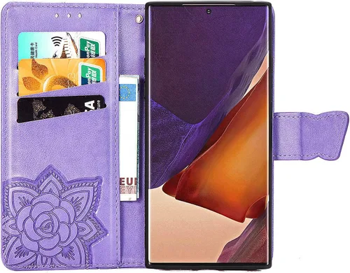 Miniatura 2 de Funda tipo cartera para Samsung Galaxy Note 20 Ultra, piel sintética de alta calidad con diseño de flor de mariposa en relieve, función atril